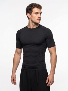 Men's <b>Black</b> Slim Fit Short Sleeve <b>Compression</b> T-<b>Shirt</b> Quick Dry Knitted O-Neck Solid Color Athletic Wear - Product Image 2