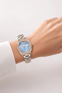 Reloj de lujo de acero inoxidable para mujer con diamantes y esfera azul, caja poligonal, reloj analógico de cuarzo - Product Image 2