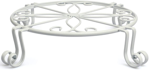Support de pot de fleurs en fer forgé blanc ornemental avec plateforme ronde à volutes, support de plante en métal vintage pour la maison et le balcon - Product Image 3