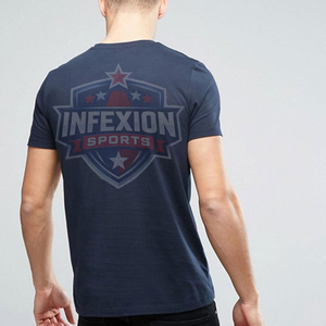Camiseta de algodón para hombre, corte ajustado, color azul marino, manga corta, cuello redondo, estilo casual, tejido de punto, teñido liso, longitud regular - Product Image 4