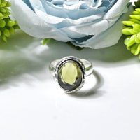 Bague en Moldavite Rosecut Faite à la Main, Plaqué Argent Oxydé, Sertie de Quartz, Style Vintage, Cadeau pour Femme