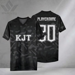 Camiseta de Fútbol Americano Personalizada para Hombre, Cuello en V, Manga Corta, Blanca y Negra, Sublimada, Transpirable, de Poliéster que Absorbe la Humedad - Product Image 3