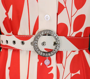 เดรสลายดอกวินเทจสำหรับผู้หญิง แต่งเข็มขัดตัดสี แขนยาว ชายกระโปรงไม่สมมาตร เป็นมิตรกับสิ่งแวดล้อม เอวสูง ยาวคลุมเท้า สไตล์ลำลอง - Product Image 5