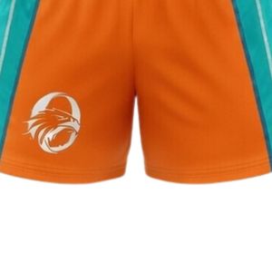 Shorts de netball unisexe orange turquoise sublimés en polyester, uniforme sportif léger, vêtements de sport avec panneaux latéraux pour l'entraînement - Product Image 6