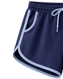 Shorts de détente pour femmes bleu marine, taille élastique, cordon de serrage, bordure contrastée, coton doux et polyester, vêtements de nuit décontractés, shorts confortables d'été - Product Image 4