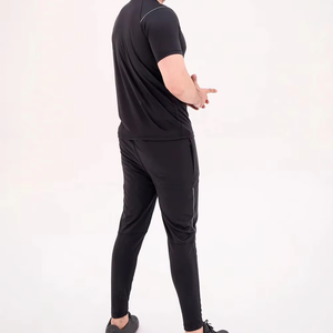 Men's Black Quick Dry Sporty Tracksuit Short Sleeve <b>T</b>-<b>Shirt</b> Crew Neck Full Length Pants Lightweight Summer Solid Design - Product Image 5