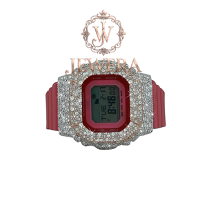 Indian Manufacture Moissanite <b>Red</b> Rubber Diamond Watch for Business Wear Night Events and Luxury Looks Available for Best Price - Product Image 1