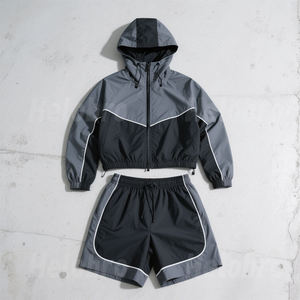 Nouvel ensemble coupe-vent personnalisé 2026 pour femme, veste de survêtement unie avec fermeture éclair et logo, style décontracté printemps streetwear 100% coton - Product Image 1