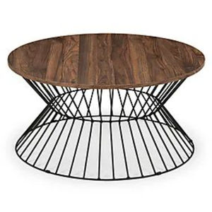 Table à manger ronde à 2 niveaux en bois massif marron, style ferme, pour 4 personnes, meubles de salle à manger - Product Image 3