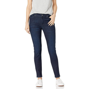 Pantalon en jean pour femme taille plus, bleu délavé vintage, coupe droite classique, avec poches, style décontracté, tissu 100% coton - Product Image 3