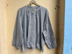 Hand Block Printed Top Summer Cotton Top Women Top Handmade Cotton Blouse Round Neck <b>Linen</b> Cotton Long <b>Sleeve</b> Top Gift For Her - Product Image 2