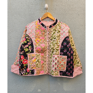 Cotton <b>Kantha</b> Patchwork Quilted Reversible Women <b>Jacket</b> Floral Patchwork Kimono Coat Casual All Season gift for her - Product Image 1