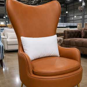 Fauteuil d'appoint à dossier haut pour salon |   Fauteuil à dossier haut en cuir PU et velours |   Fauteuil lounge moderne capitonné et rembourré - Product Image 5