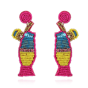 New Design Hand-embroidered Bohemian Glass Fruit <b>Cup</b> Cactus Sunflower Pendant Drop Earrings for Women Gift - Product Image 1