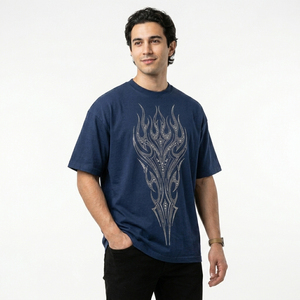 Casual Breathable Jersey Cotton Front Logo Men's Regular Fit T-<b>Shirt</b> Geometric Rhinestone Short Sleeve O-Neck Street Style - Product Image 1