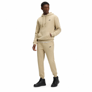Conjunto de Sudadera con Capucha y Pantalones Deportivos para Hombre, Color Beige, Corte Regular, Estilo Casual, Color Sólido con Logotipo Frontal, Ropa de Otoño - Product Image 1