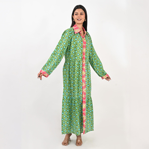 Elegant Printed <b>Long</b> <b>Kaftan</b> Dress Full Sleeves Collar Neckline Button Front Comfortable Cotton Fabric Casual Daily Wear - Product Image 2