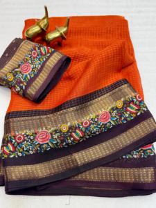Sari de Seda Suave con Bordado Zari Chex Jacquard, Diseño Moderno para Todas las Temporadas, Estilo de Vida Saurya, Informal, para Graduación - Product Image 2