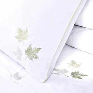 Wholesale Custom Cotton Satin Bedding Sets Embroidered Pretty Leaves <b>Duvet</b> <b>Cover</b> Pillowcases Wearable for Home Hotel Wedding - Product Image 4