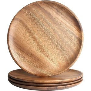 Ensemble d'assiettes et de plats en bois naturel, vaisselle de qualité supérieure pour usage quotidien, adaptée aux aliments, pour la maison, l'hôtel et les restaurants. - Product Image 1