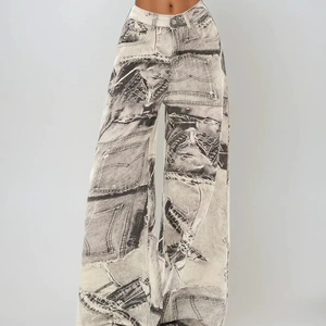 กางเกงยีนส์เดนิมพิมพ์ลายทั้งตัวแบบวินเทจสไตล์ทำเก่าประดับเพชรและคริสตัลสำหรับผู้ชาย ขายส่งและรับสั่งทำ - Product Image 5