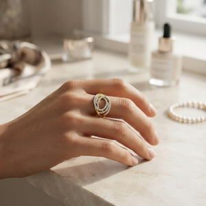Anillo de plata con diamantes creados en laboratorio para mujer, banda alargada entrelazada con pavé brillante redondo, regalo para mujer, joyería fina - Product Image 2