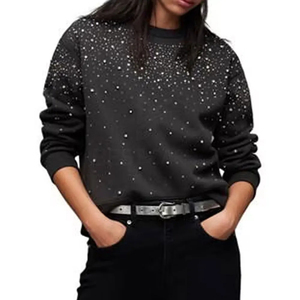 Sudadera Personalizada con Pedrería para Mujer y Hombre, Sudadera de Lujo con Cuello Redondo, Algodón, Ropa Urbana, Fabricante OEM ODM, Venta al Por Mayor - Product Image 2