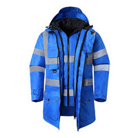 Veste matelassée réfléchissante haute visibilité pour homme, longue, à capuche, coupe-vent, parka de travail d'hiver, manches contrastées vertes, poignets rayés, fermeture éclair