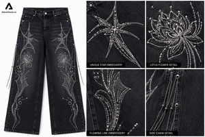 Custom <b>Embroidered</b> Wide Leg <b>Jeans</b> for Women | Vintage Y2K Baggy Denim Pants Wholesale Supplier - Product Image 6