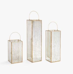 Ensemble de 3 lanternes en verre et laiton vintage, ensemble de porte-bougies en verre et métal antique avec poignée pour la décoration de la maison - Product Image 2
