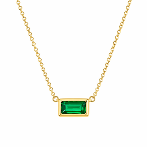 Collar con Colgante de Oro con Corte Esmeralda, Cadena de Plata Esterlina con Piedra Única, Cadena de Eslabones con Engaste de Bisel para Mujer, Regalo - Product Image 5
