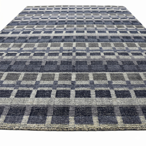 Alfombra de Lana Gris Grafito con Diseño Geométrico de Cuadros, Hecha a Mano, Antideslizante, Ecológica, Gruesa y Moderna para Sala de Estar, Dormitorio u Hotel - Product Image 2