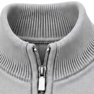 Cárdigan de punto sólido para hombre, cuello redondo con cremallera, manga larga, puños y dobladillo acanalados, gris claro, con bolsillos laterales, corte clásico - Product Image 5
