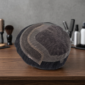 <b>Men's</b> Front <b>for</b> Lace Human Hair Toupee <b>Wig</b> Indian Remy Hair Taz Hair Bangladesh Deep Wave Single Weft Acid Processed 50% Gray - Product Image 3