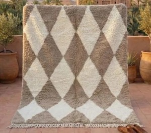 100% Wool Handmade Berber <b>Moroccan</b> Rugs | Hand Knotted Beni Ourain Wool Area Rugs | Boho Shaggy Tribal Carpet - Product Image 3
