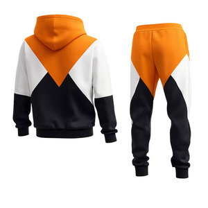 Conjunto Deportivo para Hombre, Color Naranja y Negro, Felpa, Corte Ajustado, Sudadera con Cierre y Pantalones Jogger, Ropa Deportiva Casual para Gimnasio, Fitness y Uso Diario - Product Image 2