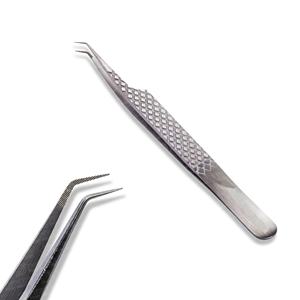Pinzas de extensión de pestañas con punta de fibra de agarre de diamante, Color titanio, acero inoxidable, Mango antideslizante, tipo de volumen puntiagudo - Product Image 2