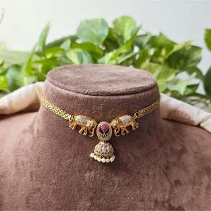 Gold Plated <b>Elephant</b> Pendant Choker <b>Necklace</b> for Wedding Ethnic Style - Product Image 4
