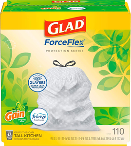 ถุงขยะ Glad ForceFlex Tall Kitchen Drawstring ขนาด 13 แกลลอน กลิ่น Gain Original บรรจุ 110 ใบ (แพ็คอาจมีความแตกต่างกันไปตามรุ่น) - Product Image 2