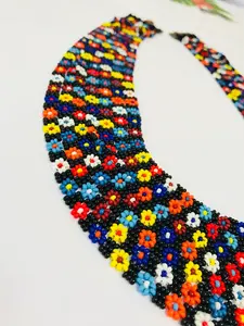 Collar de Cadena con Cuentas de Flores Coloridas y Negras, Collar de Flores con Cuentas Finas, Joyería de Estilo Nativo Americano - Product Image 4