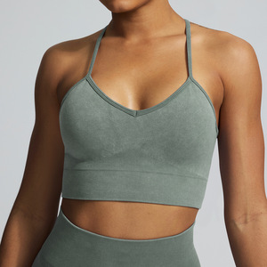 Sujetador deportivo de yoga de secado rápido para mujer, con efecto lavado a la arena, absorbente de impactos, para fitness al aire libre y running, con hermoso detalle en la espalda. - Product Image 5