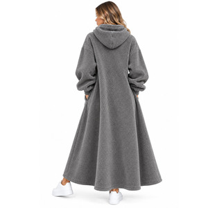 High Fashion Drop Shoulder Gray Fleece <b>Hooded</b> Maxi <b>Sweatshirt</b> <b>Dress</b> Custom Distressed Applique Letter Winter Fall Gown Tracksuit - Product Image 4