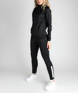 Unisex Black Full <b>Zip</b> <b>Hooded</b> Tracksuit Plaid Sporty Jogging Set Side Pockets Breathable Viscose/Polyester Quick Dry Lightweight - Product Image 4