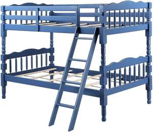 Lit superposé double en pin massif sculpté de style classique TNT, durable, avec échelle et barrière de sécurité, design traditionnel, pieds bleus, Binh Duong - Product Image 5