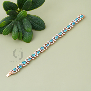 Unique 1.21ct Marquise Lab Created Diamond & Blue <b>Gemstone</b> Tennis <b>Bracelet</b> 14K Rose Gold Sustainable Statement Piece - Product Image 2