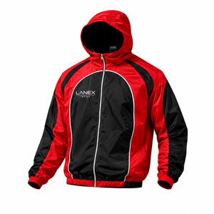 Custom Red Black Hooded Windbreaker <b>Jacket</b> Lightweight Waterproof Running <b>Jacket</b> <b>Men</b> Sports Training Outdoor Zip Up Windbreaker - Product Image 2