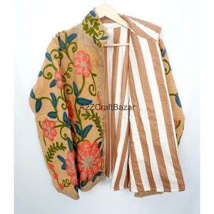 Embroidered Cotrise <b>Jacket</b> Vintage Design Eco-Friendly Breathable Quick Dry Cotton Lined <b>Mandarin</b> <b>Collar</b> Winter Outerwear - Product Image 4
