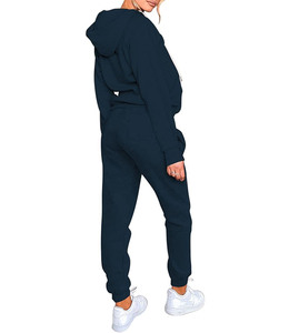 <b>Navy</b> <b>Blue</b> <b>Women's</b> Full Zip Hoodie Tracksuit 2 Piece Set Cotton Fleece <b>Jogger</b> Sweatpants Custom Oem Wholesale Manufacturer Odm - Product Image 3