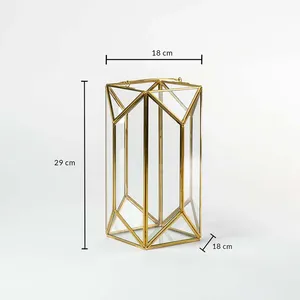 Decorative Black Iron Candle Holder Handmade for Modern Bedroom DecorationGeometric <b>Brass</b> <b>Lantern</b> Glass Candle Holder Home Decor - Product Image 4