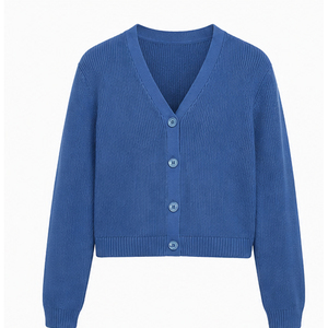 Women's Blue V-Neck Cardigan Full Sleeve Knitted Sweater Casual Autumn Wear Anti-Pilling 100% Acrylic <b>Single</b> Breasted - Product Image 3